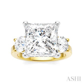 1 Ctw Tri-Mount Princess Shape Round Cut Diamond Semi Mount Engagement Ring in 14K Yellow and White Gold